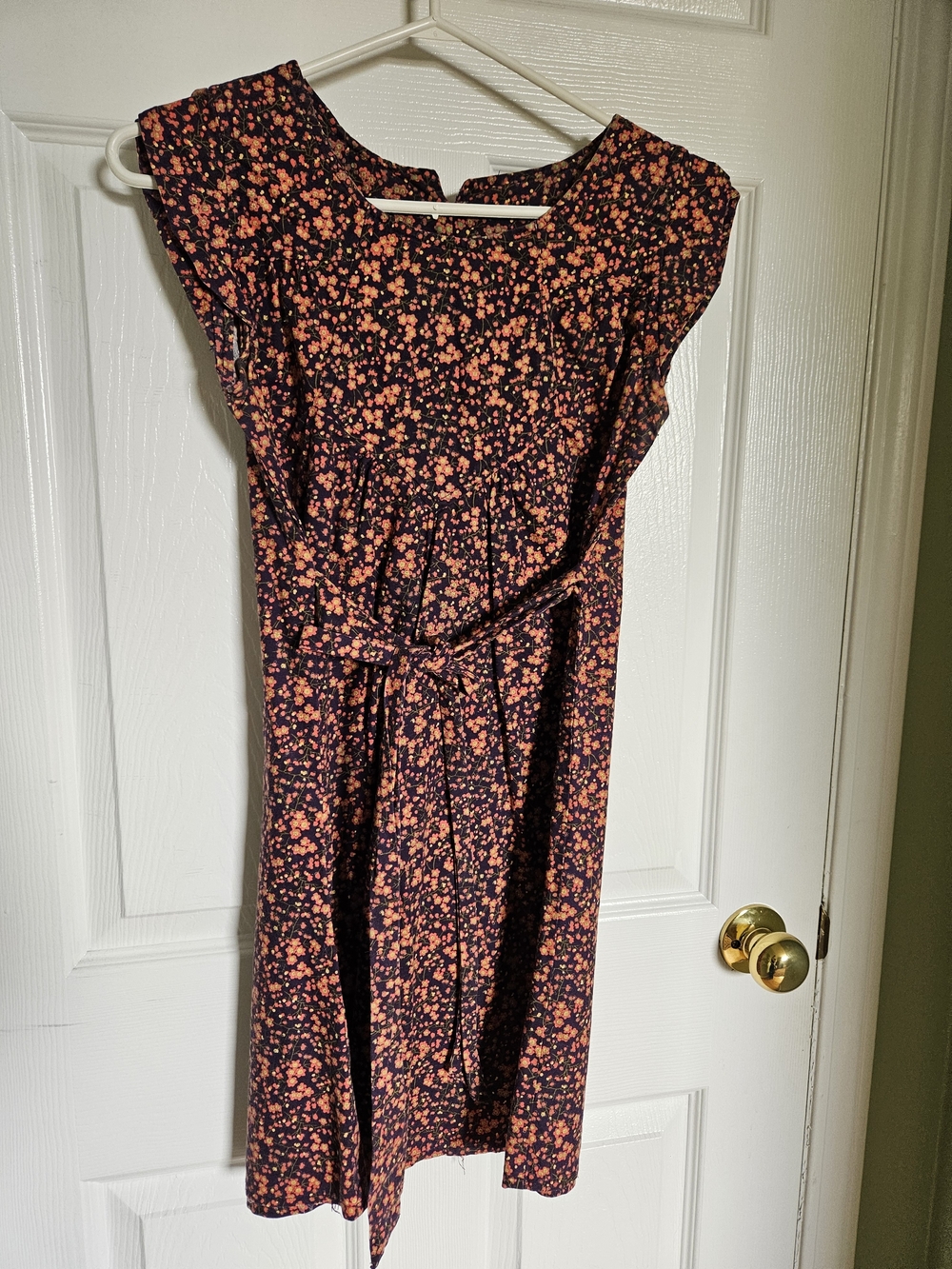 Floral Tie-Waist Mini Dress in Black with Orange Floral Print